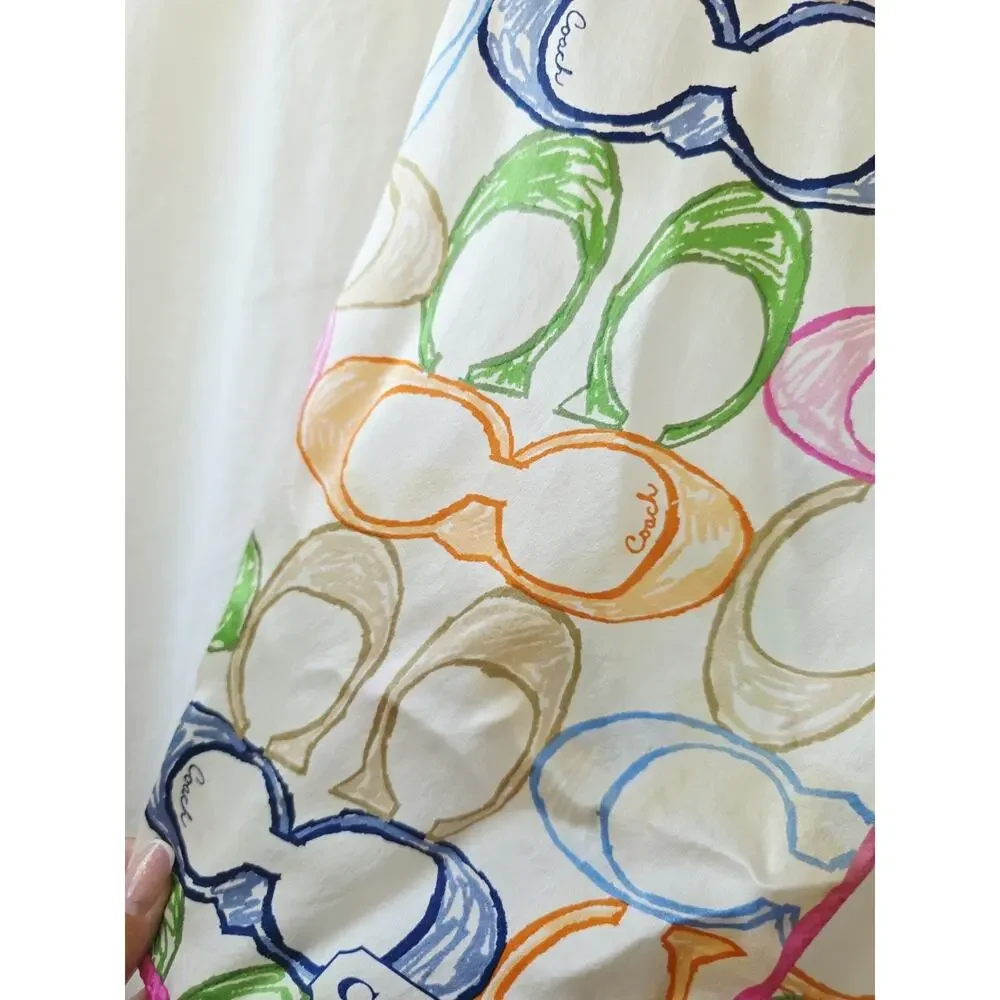 COACH Scarf Signature Rainbow Silk Satin Scarf 58 x 10 Pink Blue White Vtg 90's